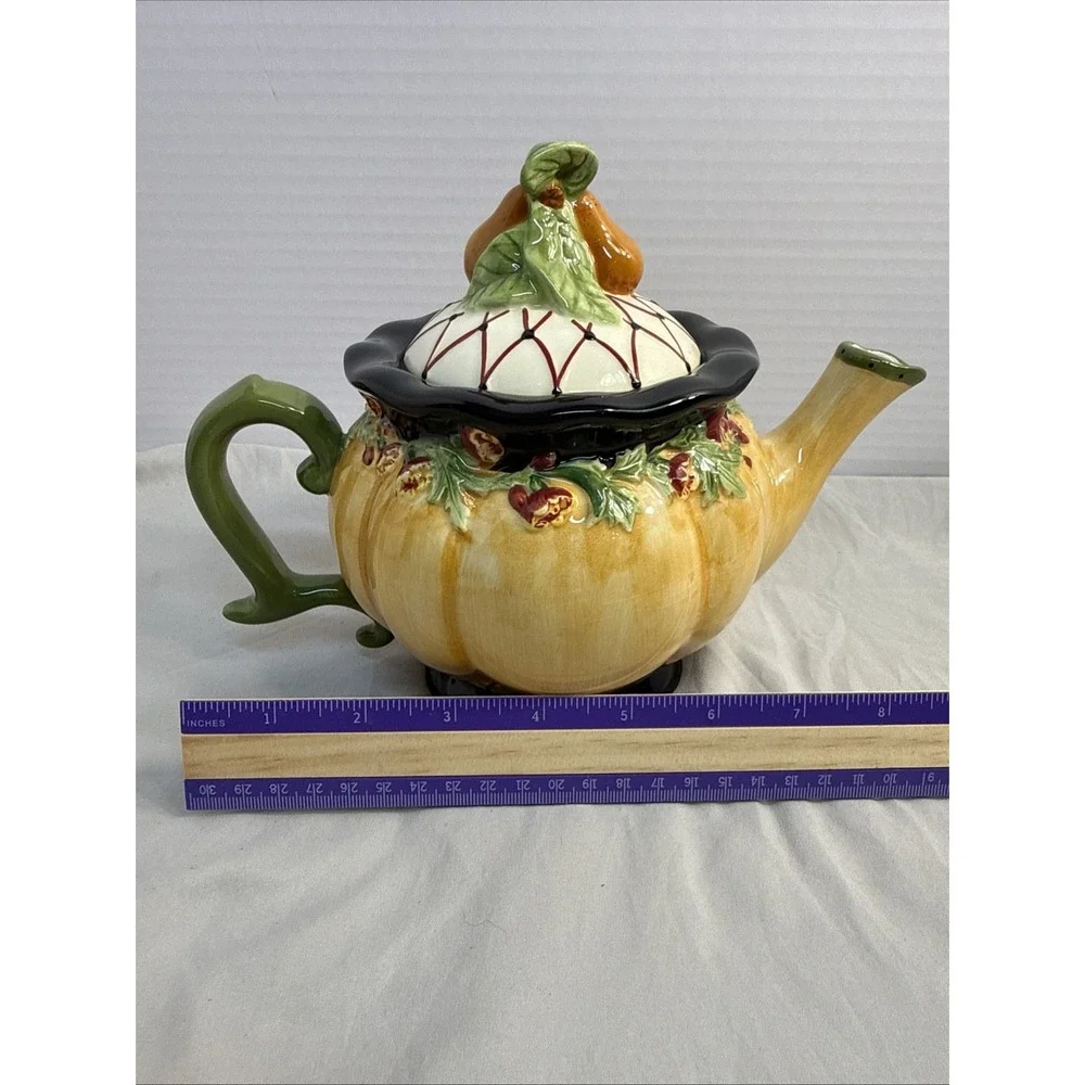 MWW Market Annie Danielson Pumpkin Teapot Fruit Pear Lid Fall Harvest Ceramic